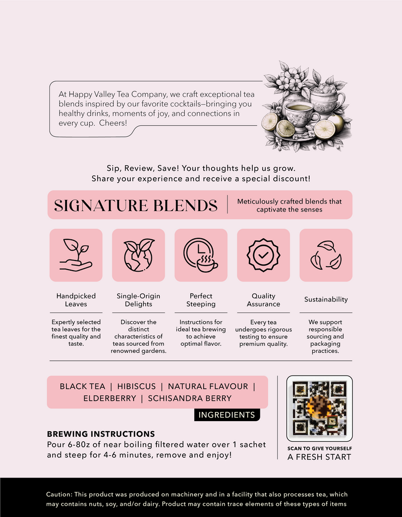 Berry Sangria Mock-tail Tea - Black Tea with Hibiscus & Elderberry